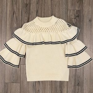 Cream ruffle crochet shoulders self portrait sweater